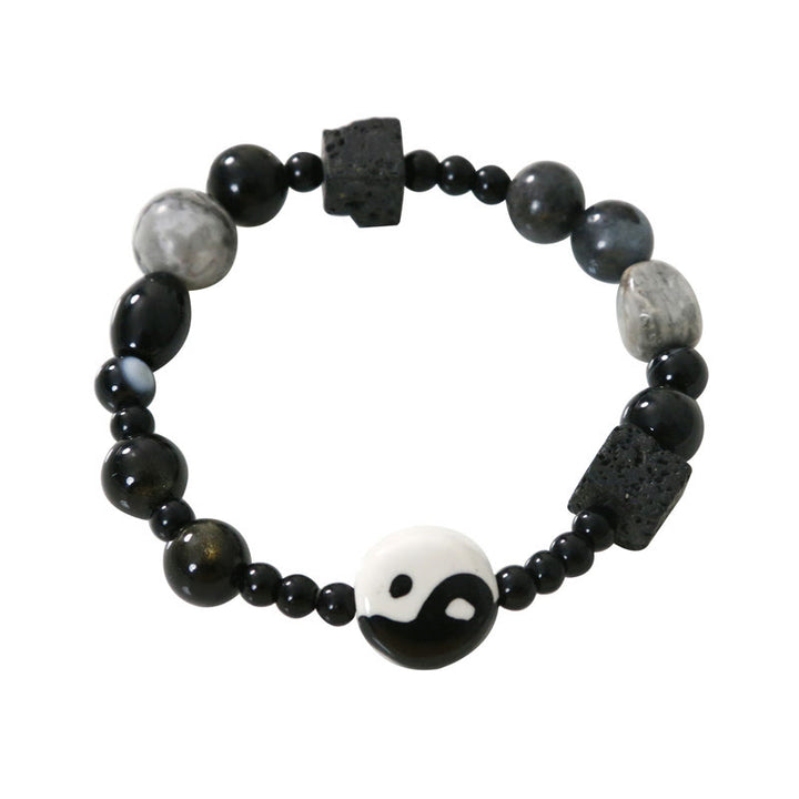 Braccialetto di protezione della fortuna Yin Yang con perline di diaspro Picasso in onice nero Buddha Stones - image 16