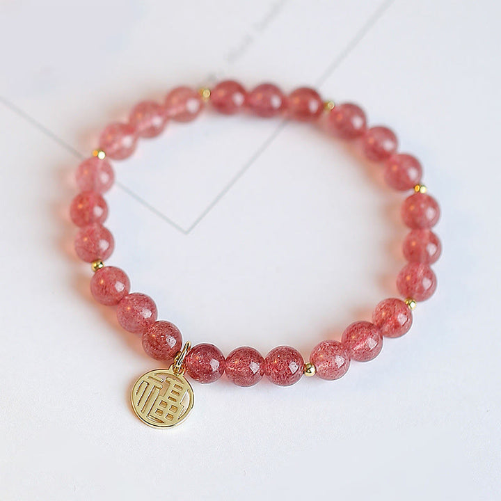 Braccialetto con ciondolo curativo in quarzo fragola placcato oro 14K Buddha Stones Fu