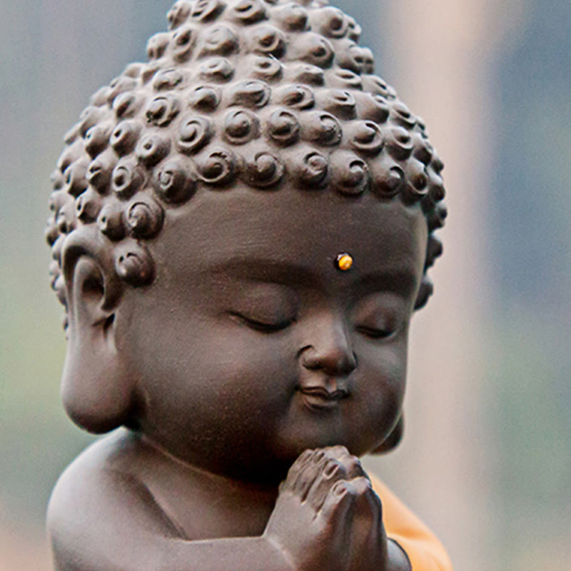 Buddha Stones Piccolo Buddha Serenity Argilla Viola Decorazione della scrivania di casa