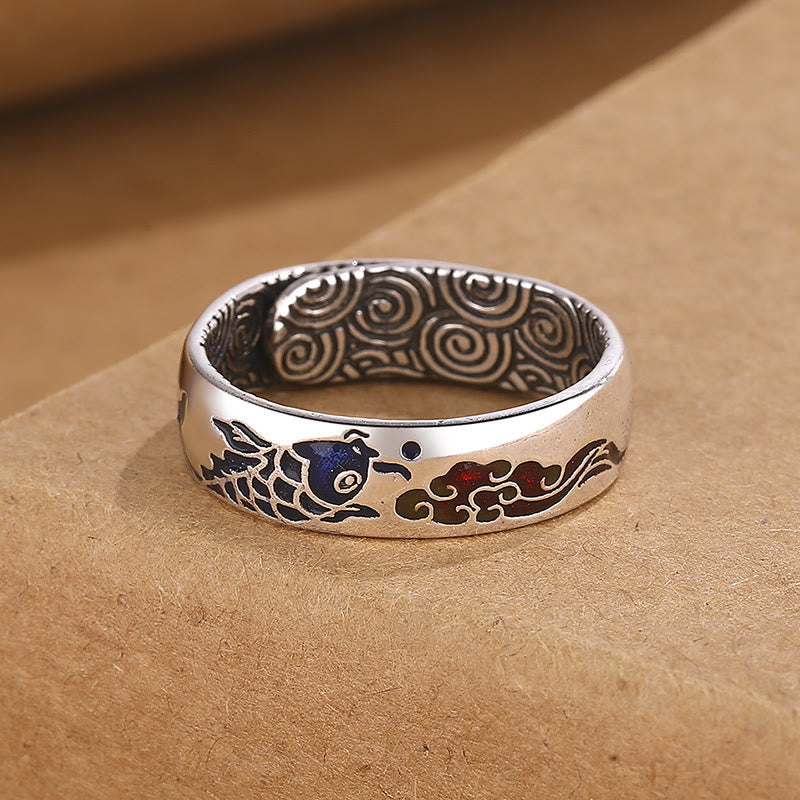 Anello Buddha Stones, pesce Koi, nuvola di buon auspicio, fortuna e ricchezza