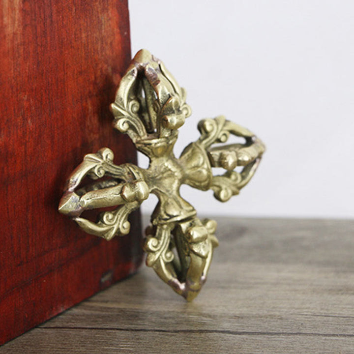 Nepal fatto a mano 5 punte doppio Dorje rame resistenza Vajra