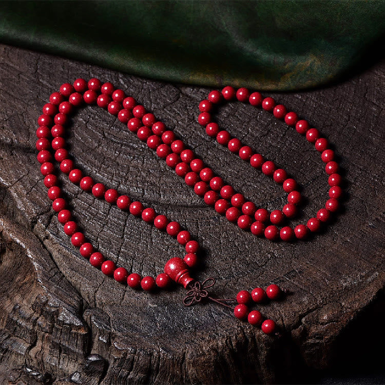Buddha Stones 108 Mala Beads Cinnabar Om Mani Padme Hum Pattern Braccialetto di benedizione inciso