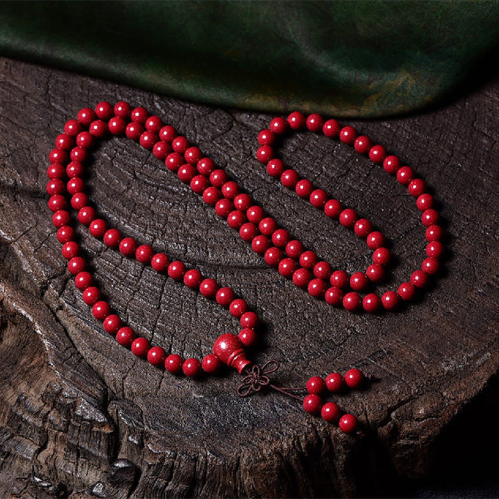 Buddha Stones 108 Mala Beads Cinnabar Om Mani Padme Hum Pattern Braccialetto di benedizione inciso