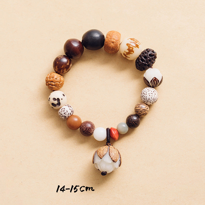 Bracciale Mala da polso Buddha Stones, semi di Bodhi, loto, saggezza, pace