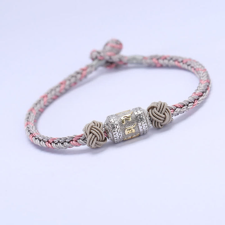 Braccialetto con corda rossa, in argento sterling 925, con ruota di preghiera Om Mani Padme Hum, con Buddha Stones e forza