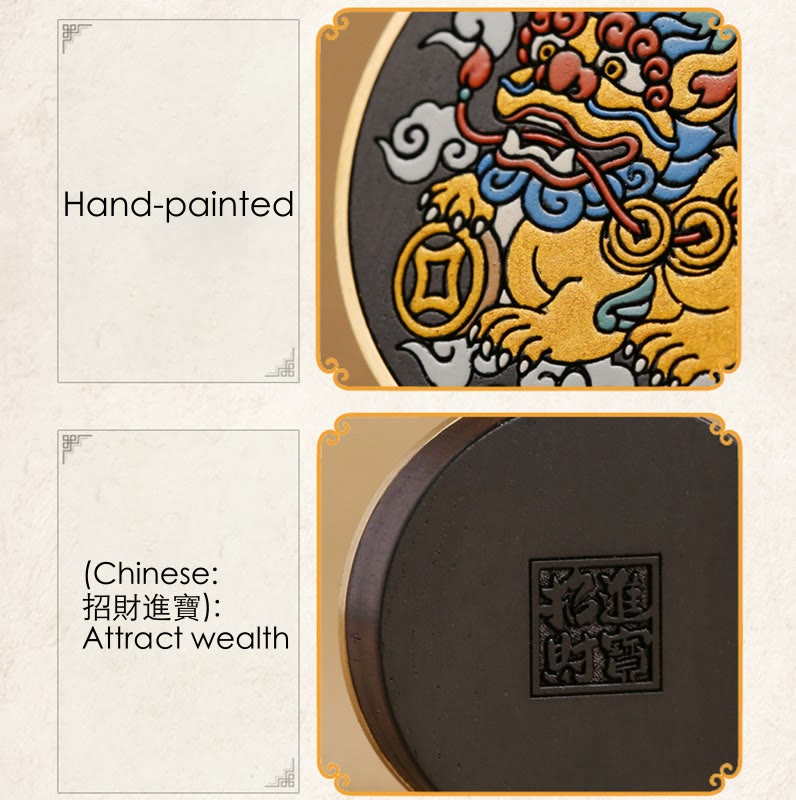 Buddha Stones PiXiu Moneta di rame Legno di ebano Fortuna Attrarre Ricchezza Portachiavi Decorazione