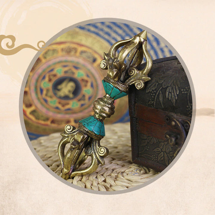 Buddha Stones Tibetano a cinque punte Vajra Dorje Artigianale Nepal Potere spirituale Decorazione in rame