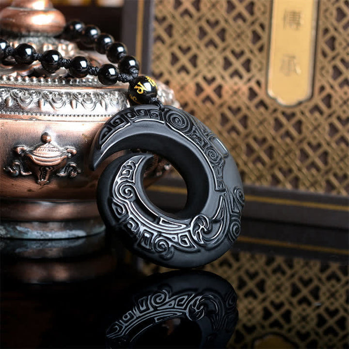 Buddha Stones Ossidiana nera naturale Ossidiana di ghiaccio Collana con ciondolo di forza