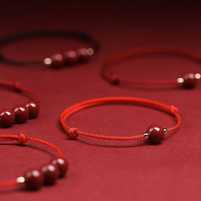 Braccialetto alla caviglia con cordino di benedizione in perline di cinabro fortunato naturale Buddha Stones
