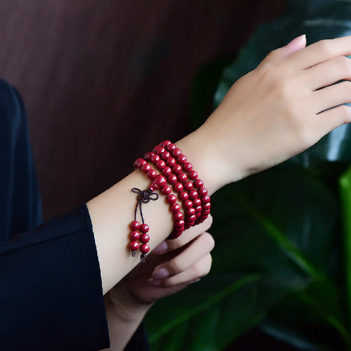 Buddha Stones 108 Mala Beads Cinnabar Om Mani Padme Hum Pattern Braccialetto di benedizione inciso