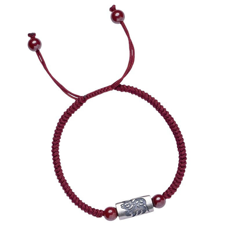 Braccialetto in corda di cinabro con 12 segni zodiacali cinesi in argento sterling 925 Buddha Stones