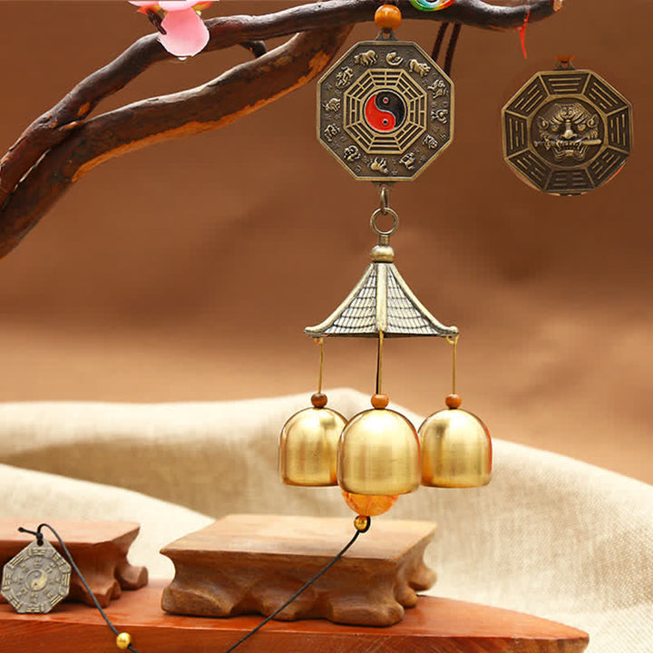 Feng Shui moneta di rame pesce Koi Bagua Kirin campanello a vento campana fortuna decorazione da appendere alla parete