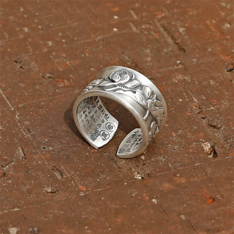 Anello Buddha Stones 999 Sterling Silver Luck Koi Fish Lotus Heart Sutra Wealth