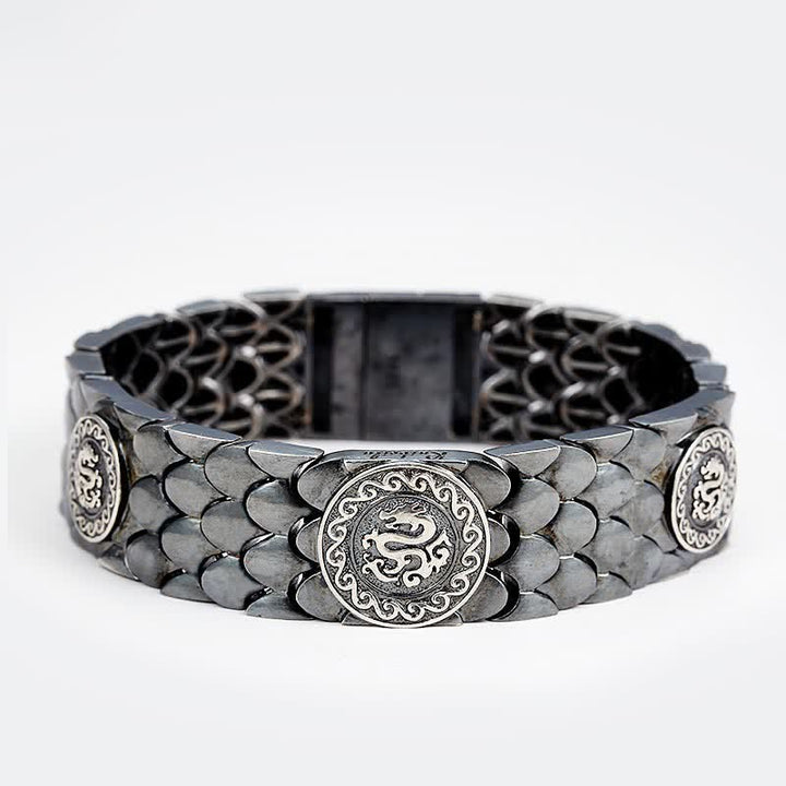 Buddha Stones 925 Sterling Silver Dragon Scales Bracciale Fortuna Successo