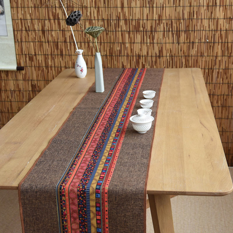 Buddha Stones Stile cinese classico Loto Koi Pesce Fiore Gru Calligrafia Illuminazione Cotone Lino Nappe Runner da tavolo