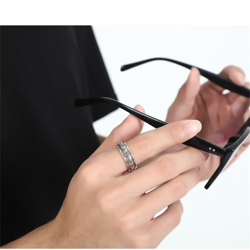 Buddha Stones Tibetano Om Mani Padme Hum PiXiu Inciso Ricchezza Fortuna Anello Rotante