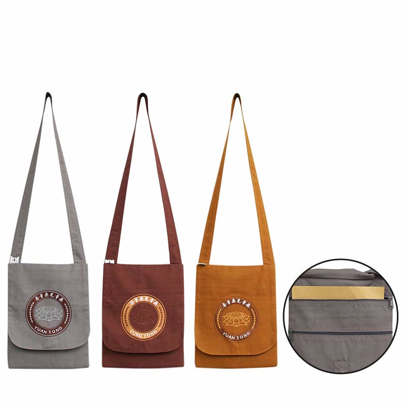 Borsa a tracolla in cotone con ricamo Lotus Spiritual Mind Practice