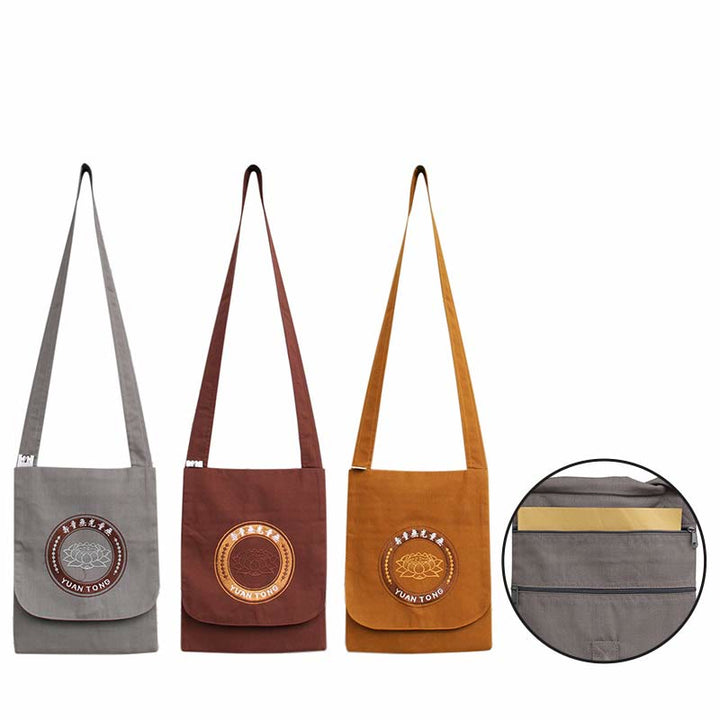 Borsa a tracolla in cotone con ricamo Lotus Spiritual Mind Practice