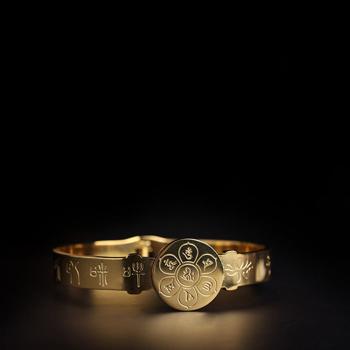 Buddha Stones Yin Yang Lotus Om Mani Padme Hum Mantra Braccialetto Armonia in Acciaio al Titanio