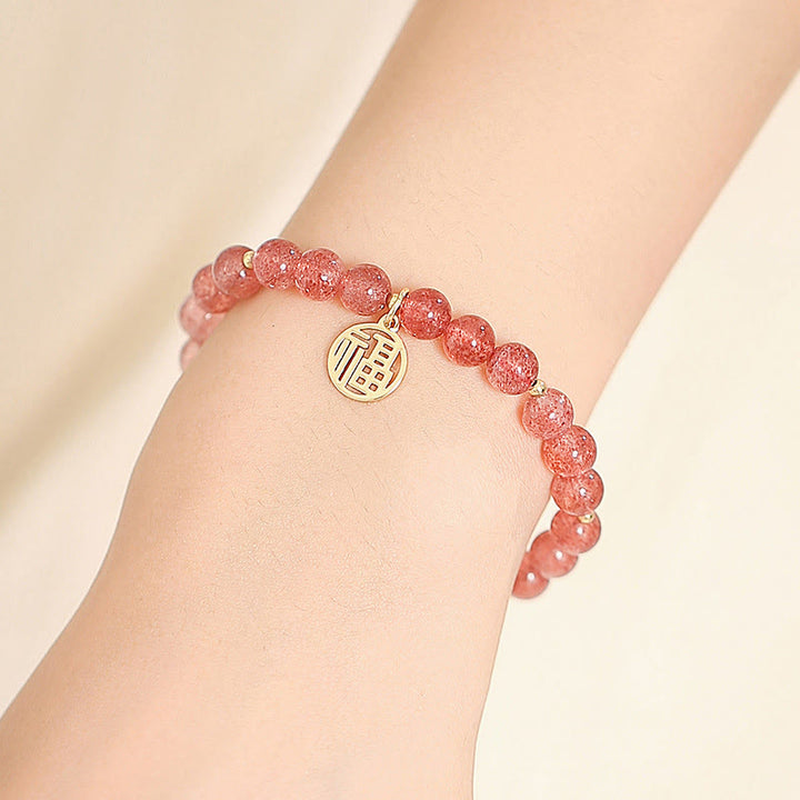 Braccialetto con ciondolo curativo in quarzo fragola placcato oro 14K Buddha Stones Fu