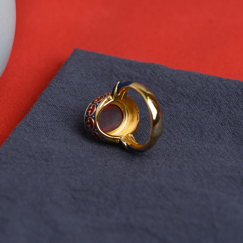 Anello Buddha Stones 925 Sterling Silver Corindone Rosso Coraggio