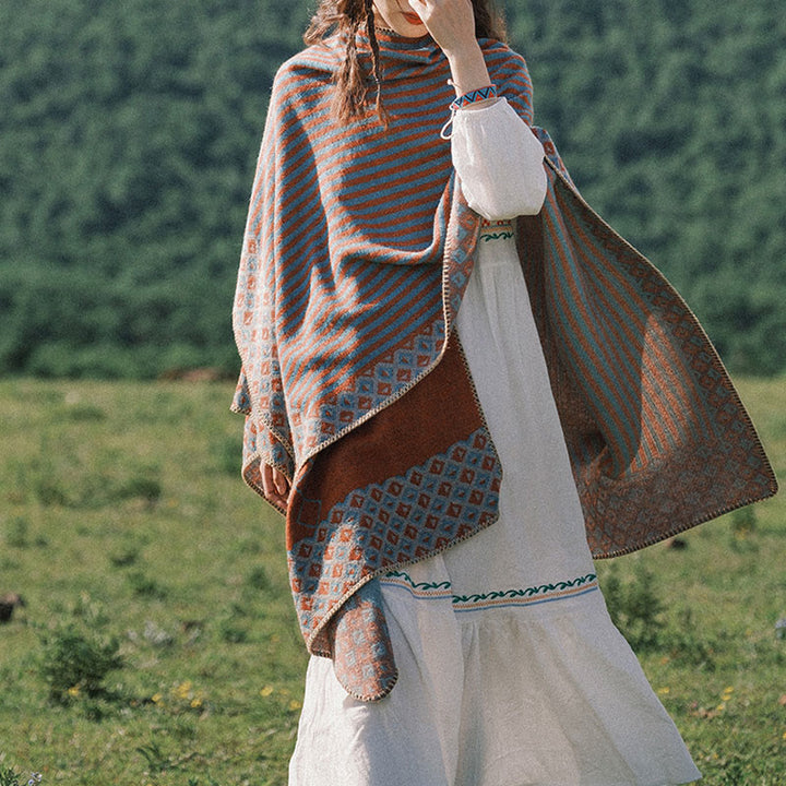 Buddha Stones tibetano con motivo a rombi a righe, sciarpa calda e morbida invernale