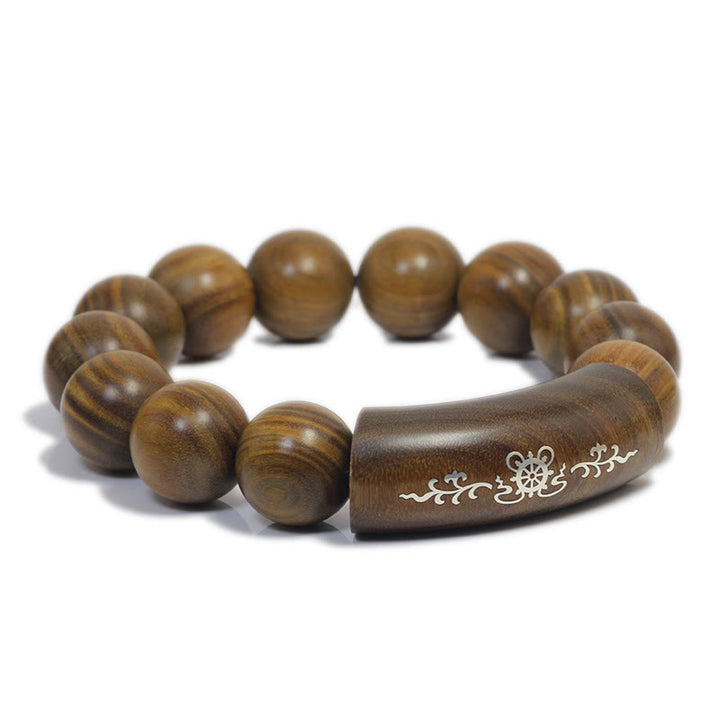 Bracciale Buddha Stones 999 Sterling Silver Sandalo Verde Om Mani Padme Hum Drago Fenice Dharmachakra Intarsiato Pace