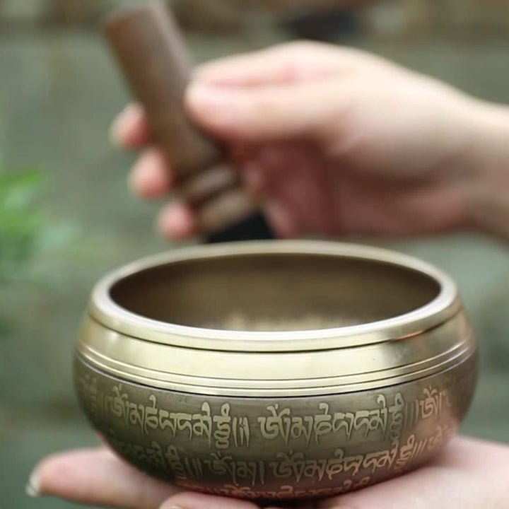 Buddha Stones Tibetan Sound Bowl realizzata a mano per concentrazione e meditazione Peaceful Happiness Singing Bowl Set