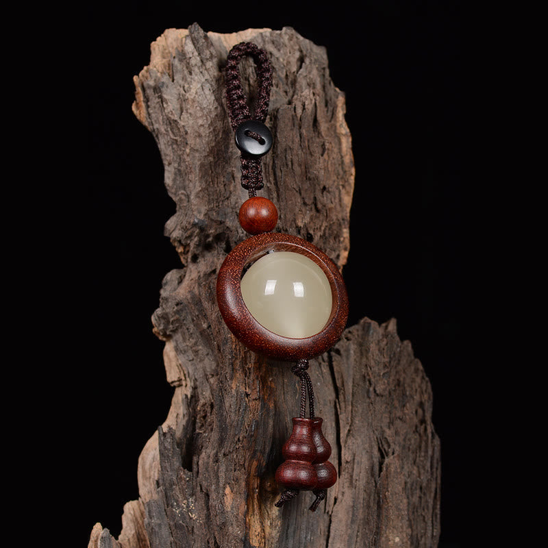 Buddha Stones Sandalo rosso Legno di ebano Sandalo verde Perlina portafortuna luminosa Zucca Portachiavi della pace