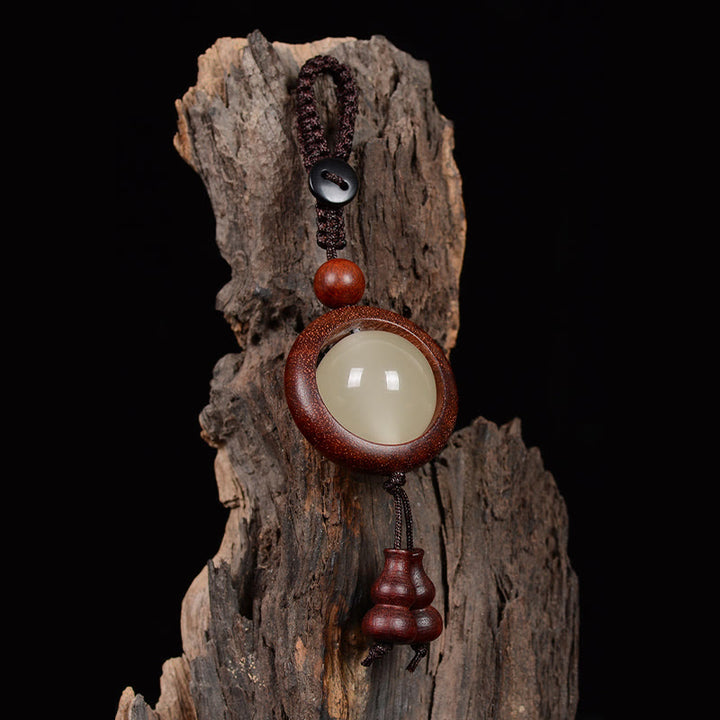 Buddha Stones Sandalo rosso Legno di ebano Sandalo verde Perlina portafortuna luminosa Zucca Portachiavi della pace