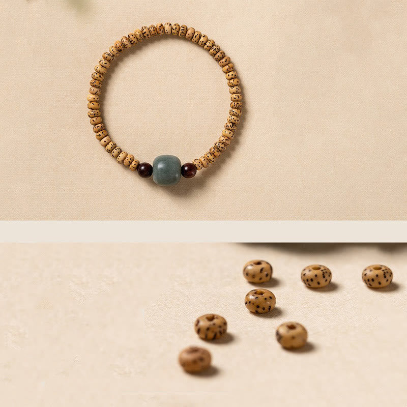 Braccialetto della saggezza Buddha Stones Bodhi Seed con piccola foglia di sandalo rosso