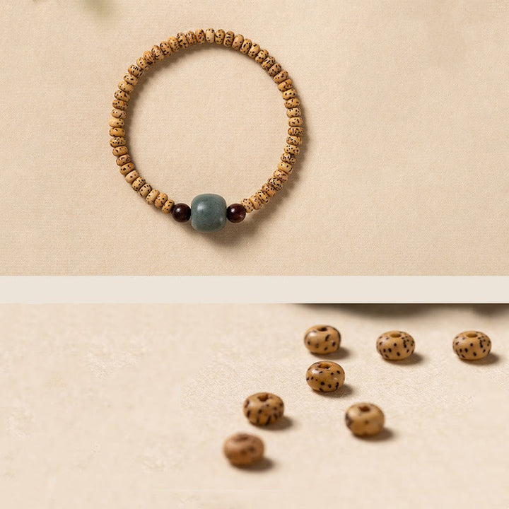 Braccialetto della saggezza Buddha Stones Bodhi Seed con piccola foglia di sandalo rosso