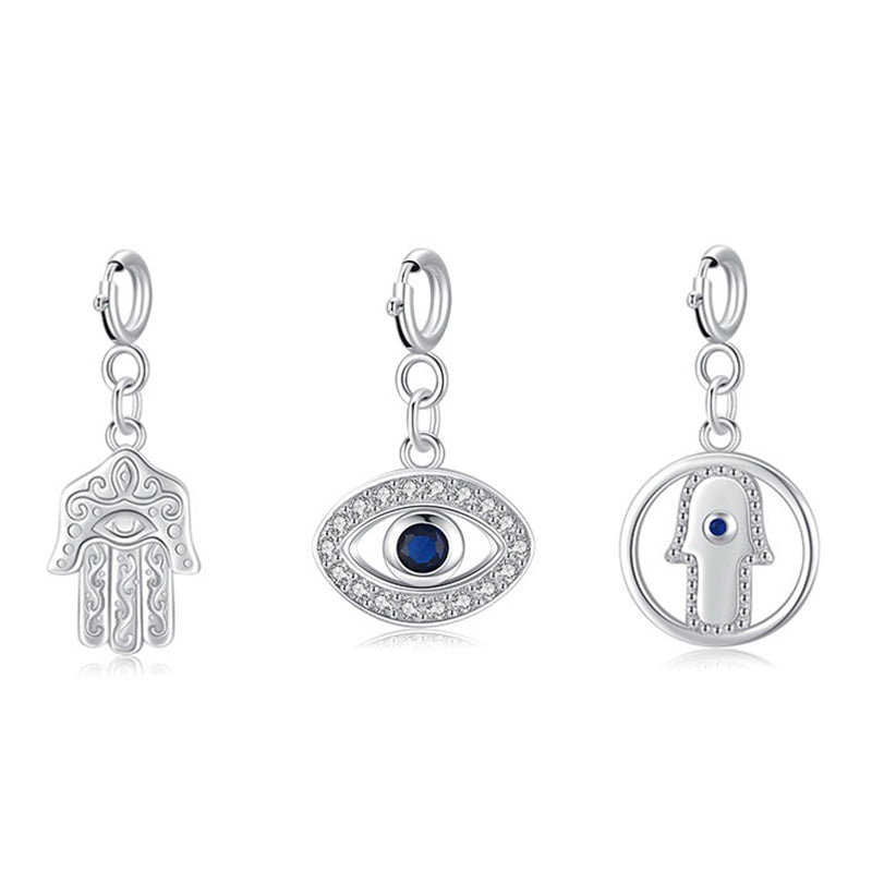Collana con ciondolo a forma di catena con simbolo Hamsa e occhio maligno in argento sterling 925, prosperità e fortuna - image 2