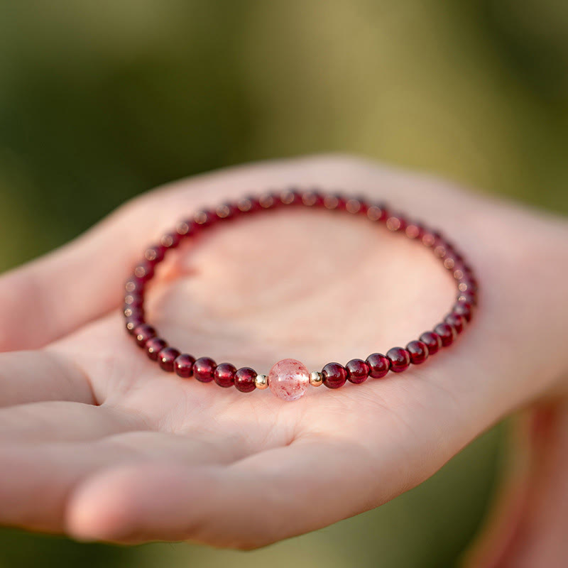 Bracciale Buddha Stones Natural Garnet Strawberry Quartz Calm