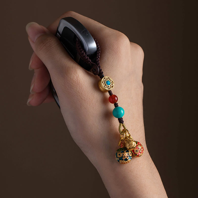 Buddha Stones Oro Ingoiare Bestia Famiglia Fortuna Portachiavi Auto Telefono Appeso Decorazione