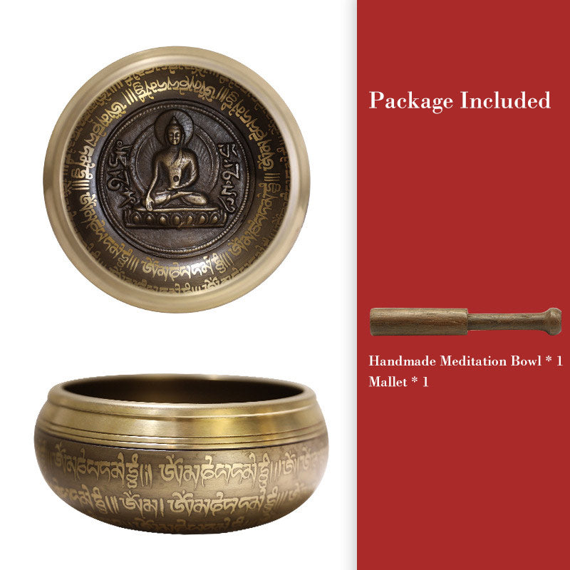 Buddha Stones Tibetan Sound Bowl realizzata a mano per concentrazione e meditazione Peaceful Happiness Singing Bowl Set