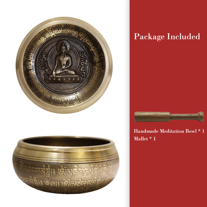 Buddha Stones Tibetan Sound Bowl realizzata a mano per concentrazione e meditazione Peaceful Happiness Singing Bowl Set