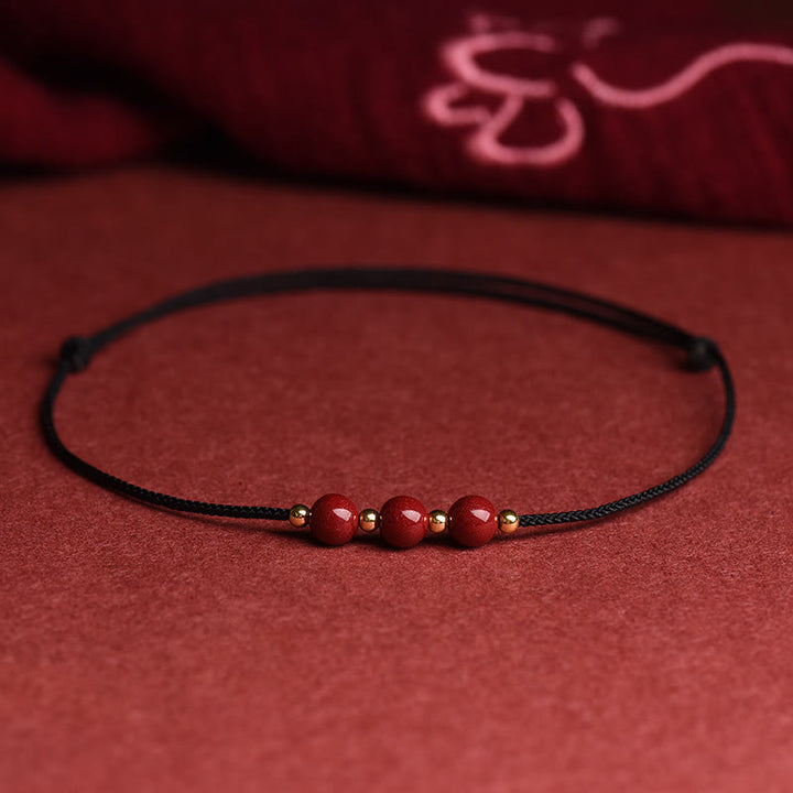 Braccialetto alla caviglia con cordino di benedizione in perline di cinabro fortunato naturale Buddha Stones