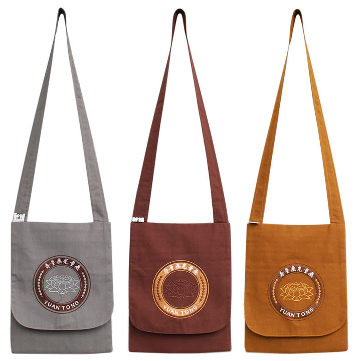 Borsa a tracolla in cotone con ricamo Lotus Spiritual Mind Practice