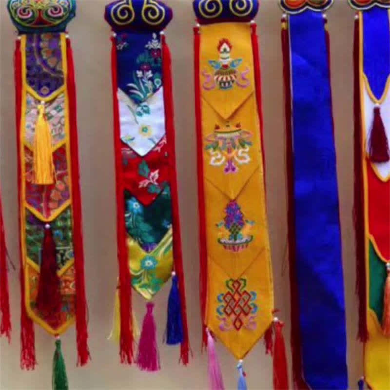 Fiore di loto Otto simboli di buon auspicio Meditazione Illuminazione Nappe colorate Arte murale