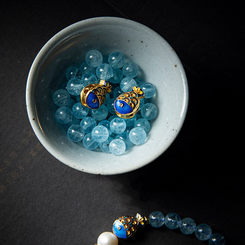 Braccialetto curativo con pesce in lazurite e acquamarina naturale Buddha Stones