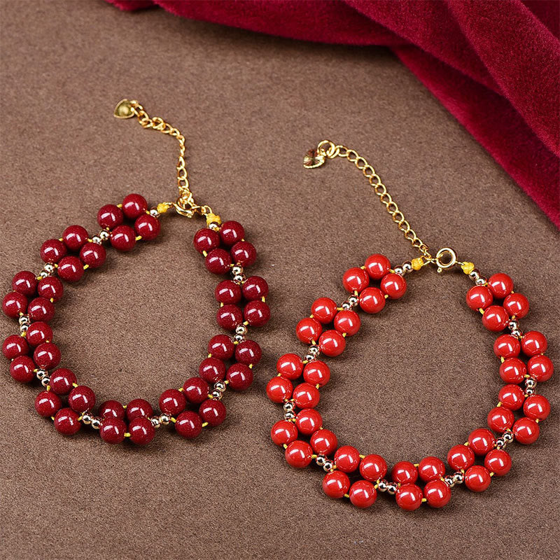 Braccialetto di benedizione con perline di cinabro naturale Buddha Stones