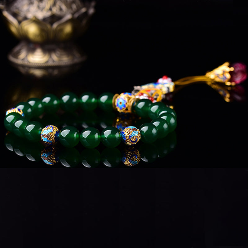 Buddha Stones Agata verde naturale Mala da polso Mala tascabile con ciondolo di successo Decorazione per auto