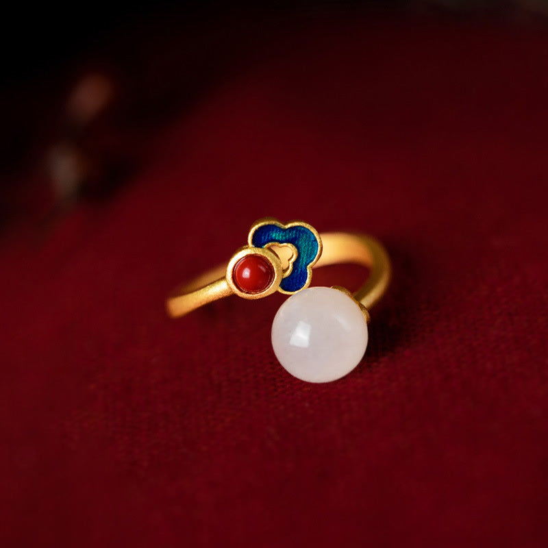 Anello di giada bianca con nuvola propizia e benedizione
