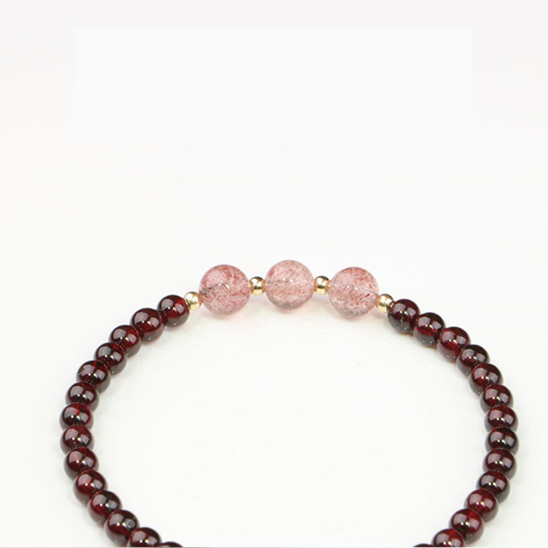 Bracciale Buddha Stones Natural Garnet Strawberry Quartz Calm