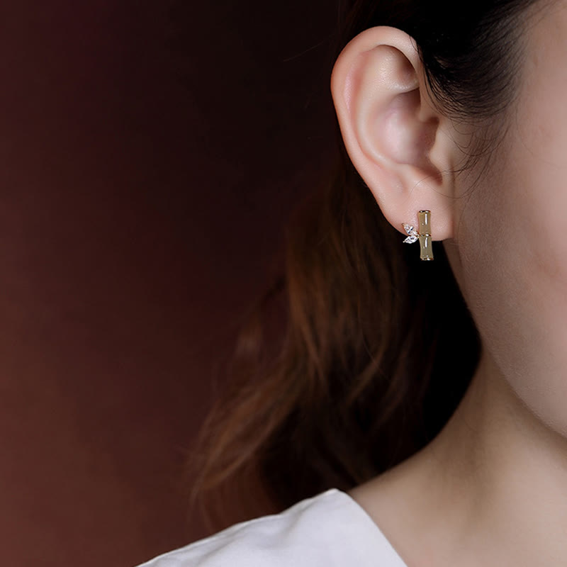 Orecchini a bottone con motivo di bambù e agata rossa, in argento sterling 925, Buddha Stones e giada ciano di Hetian, giada bianca e motivo di bambù