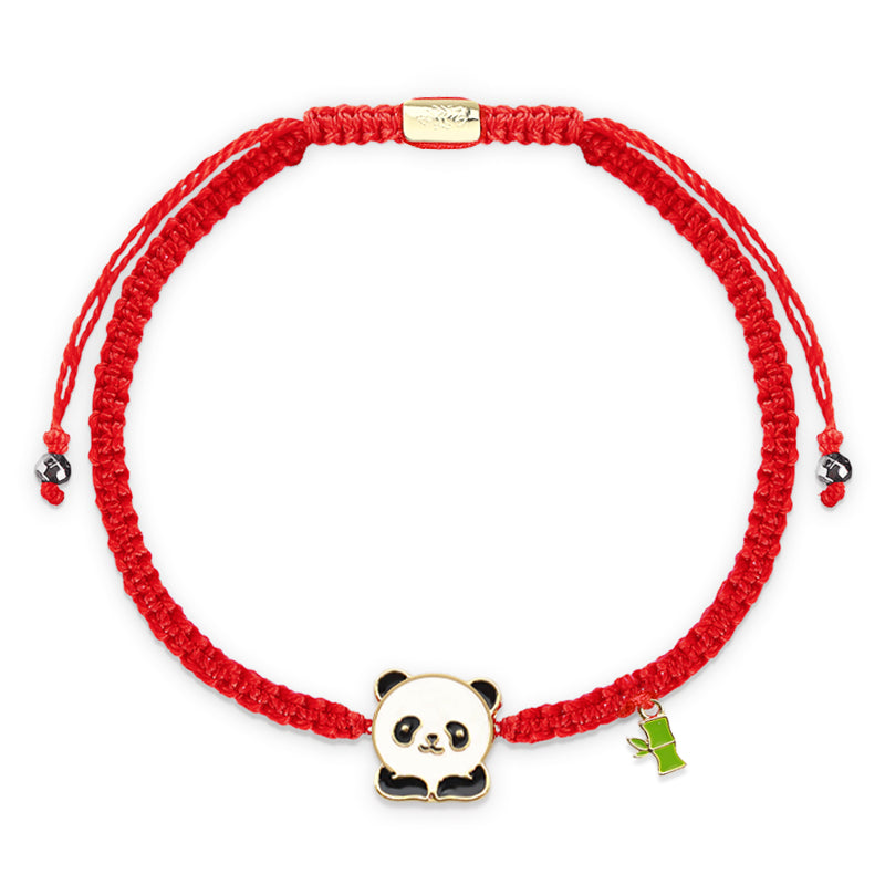 Braccialetto portafortuna rosso in bambù con panda fatto a mano in tibetano con Buddha Stones