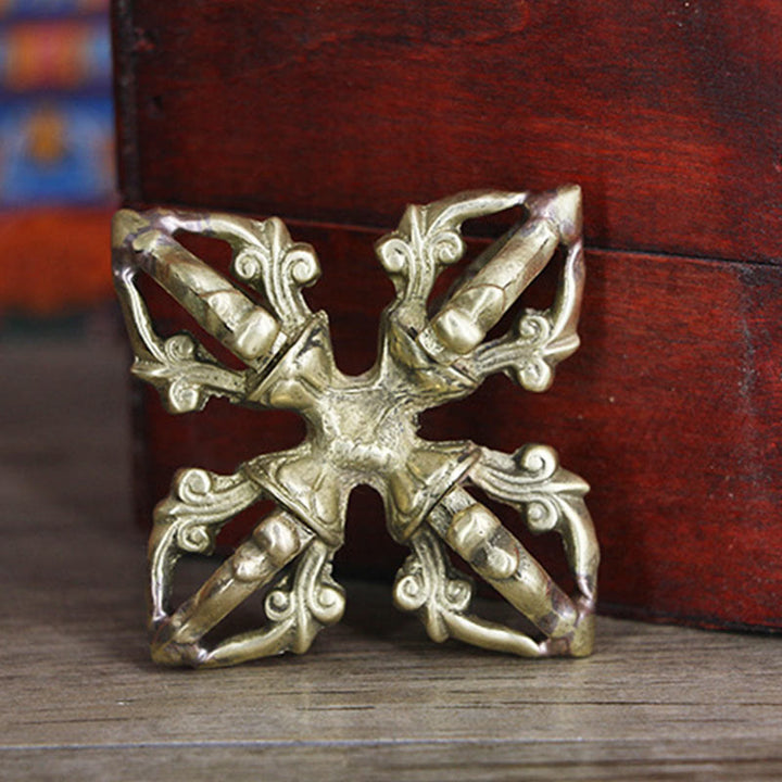 Nepal fatto a mano 5 punte doppio Dorje rame resistenza Vajra