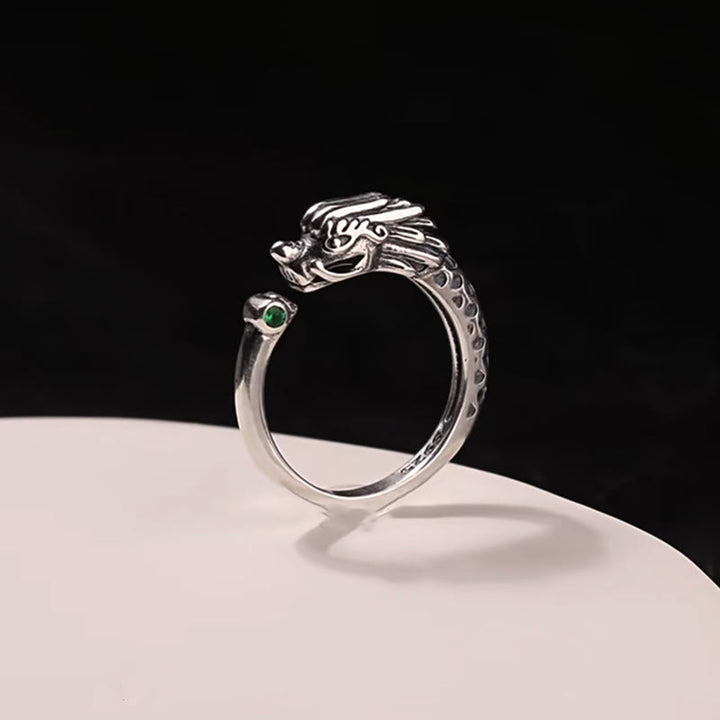 Anello regolabile Buddha Stones Vintage Dragon Design Success Strength
