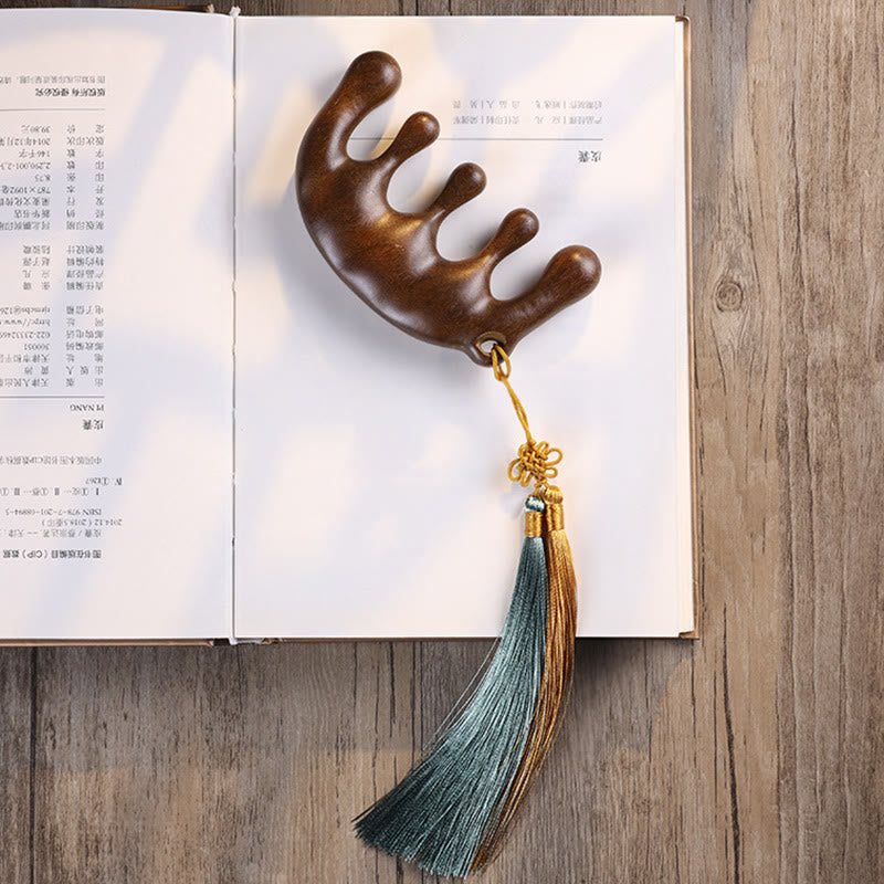 Pettine da massaggio semplice con nappa lenitiva in legno di sandalo verde